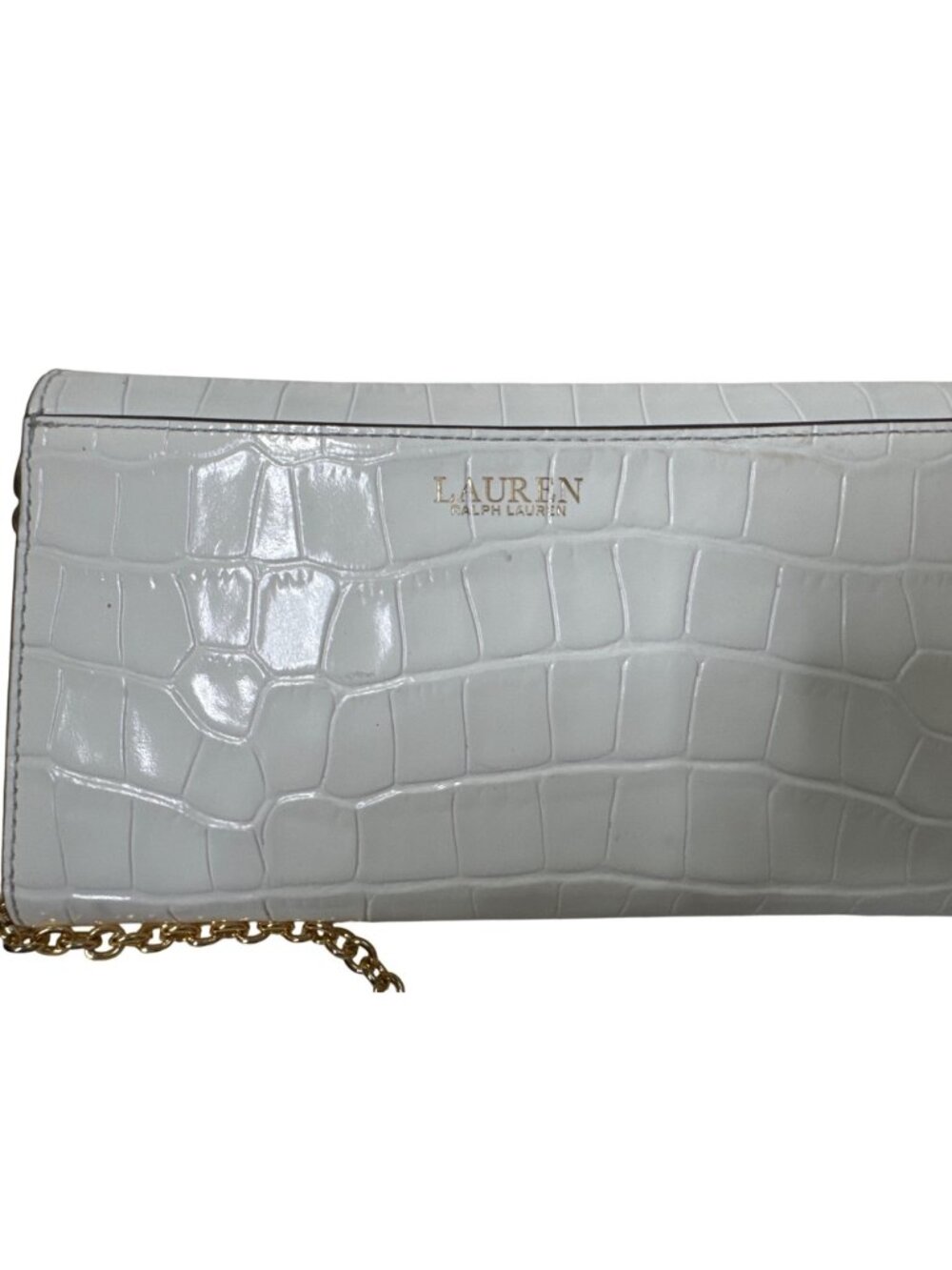 NWT Lauren Ralph Lauren Croc-Embossed Adair Crossbody Handbags White Sz Medium - Picture 4 of 8